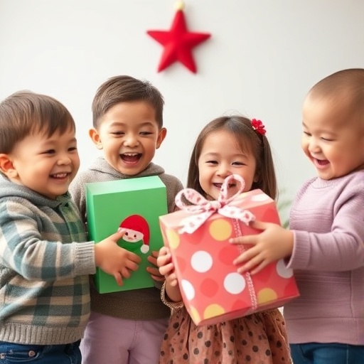 Crianças recebendo brinquedos